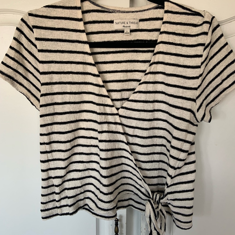 Madewell Black and White Wrap Crop T-Shirt